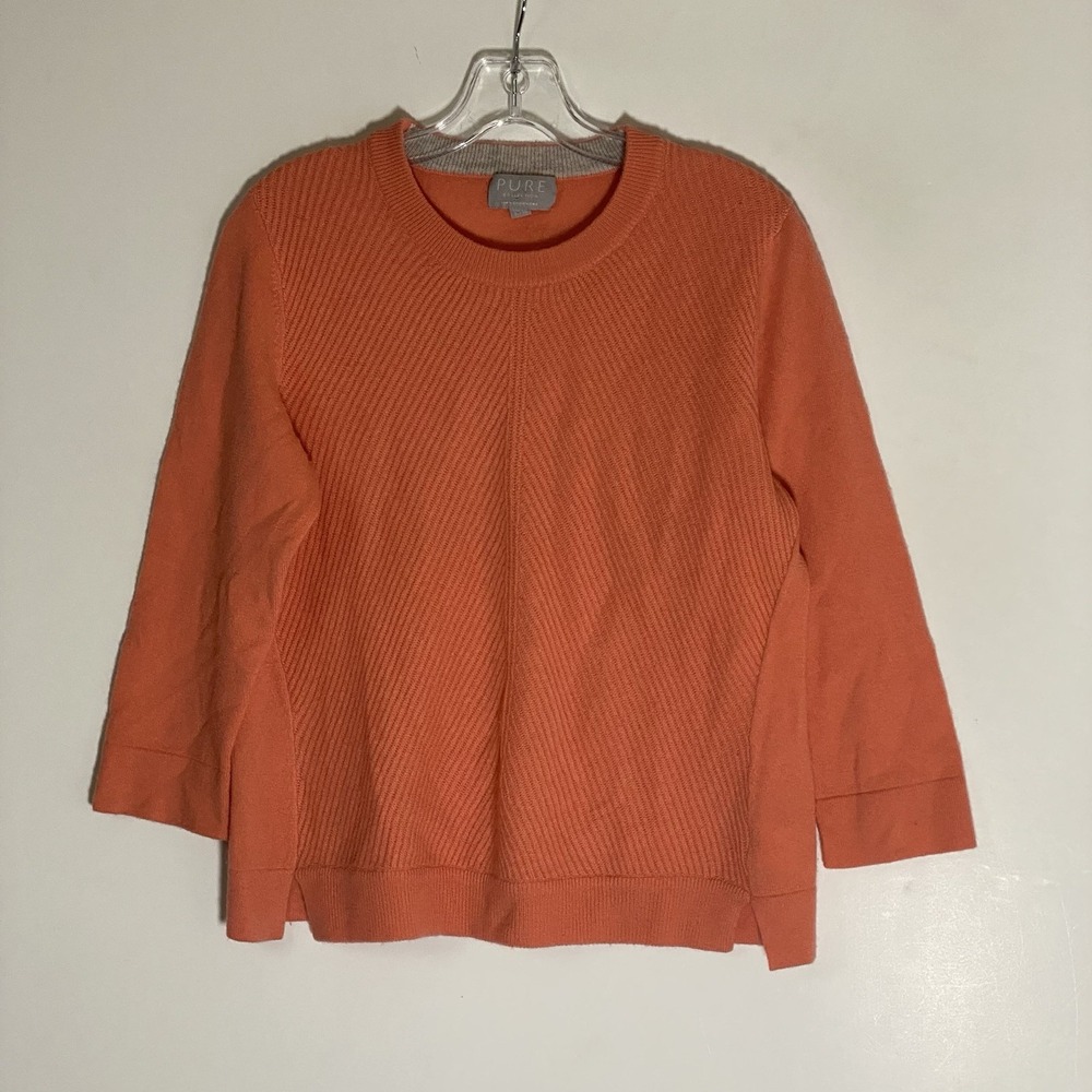 Pure Collection Sweater Womens 4 Peach Ribbed Cashmere Comfort Preppy Classic